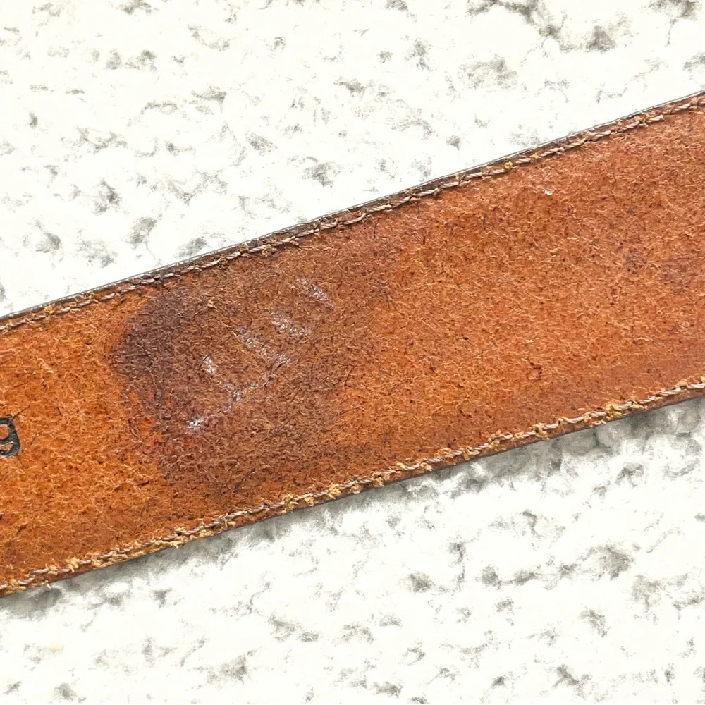 VTG Brighton Leather Belt Size M Brown Gold Buckle USA Made Chunky Double Keeper